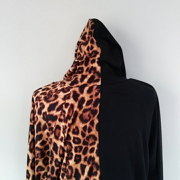 NWOT Arabella Color Block Leopard Print Hooded Dress 1X Black Brown - Picture 12 of 16